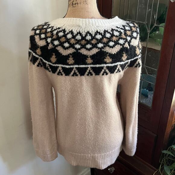 Anne Taylor Cream & Beige Icelandic Fair Isle Sweater Size MP Chunky Coastalchic - Picture 5 of 17